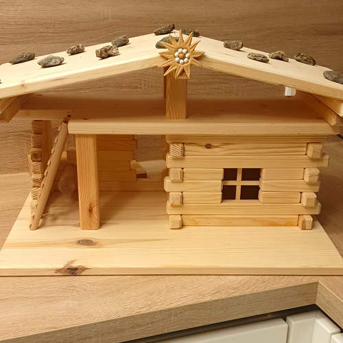 Krippenstall aus holz natur - aus,