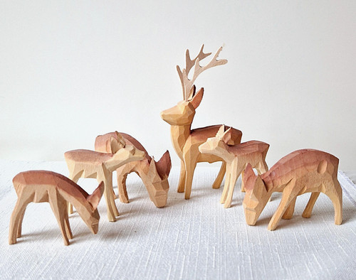 Rehe rotwild geschnitzt - rehe,
