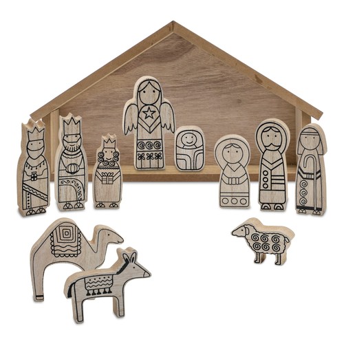 Holz krippen stall mit figuren - holz,